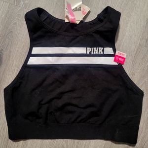 PINK Victoria's Secret crop sports bra, black and white. Size Small.